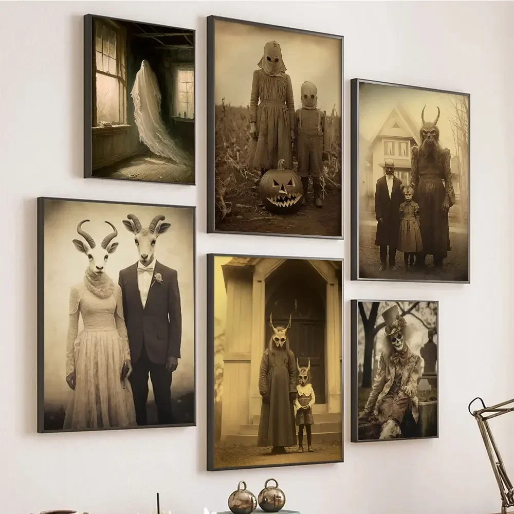 Canvas Painting Dark Academia Art Poster Prints Grotesque Aesthetics Gothic Ghost Witch Monster Wall Art Picture Room Home De