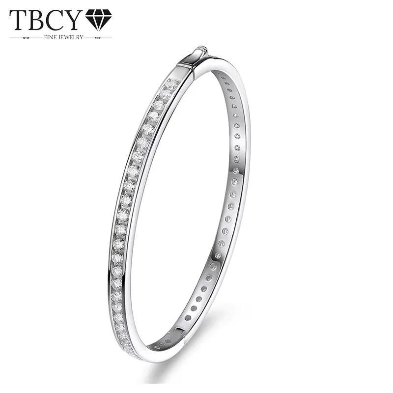 TBCYD 2.5MM Full Moissanite Bangle Bracelets For Women Girls S925 Silver With GRA Sparkling Spring Buckle Bracelets Fine Jewelry