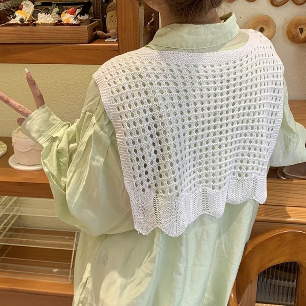 

Simple White Knitted Shawl Cape Wraps Fake Collar Clothes Decoration Scarf Accessories Hip Scarf Daily