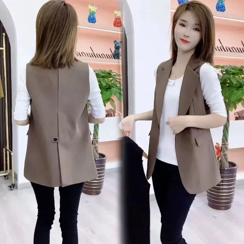 

Casual Fashion Vest Women 2023 Spring New Korean Versatile Suit Collar Back Split One Button Top Women's Waistcoat