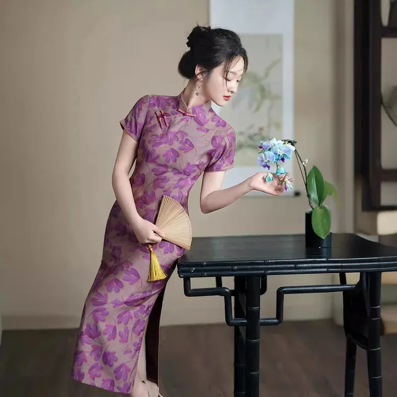 

DY20Xia Lu 2024 Spring/Summer New Improved Qipao Slim Fit, Daily Middle aged and Elderly Style, Medium length Lightweight Qipao2