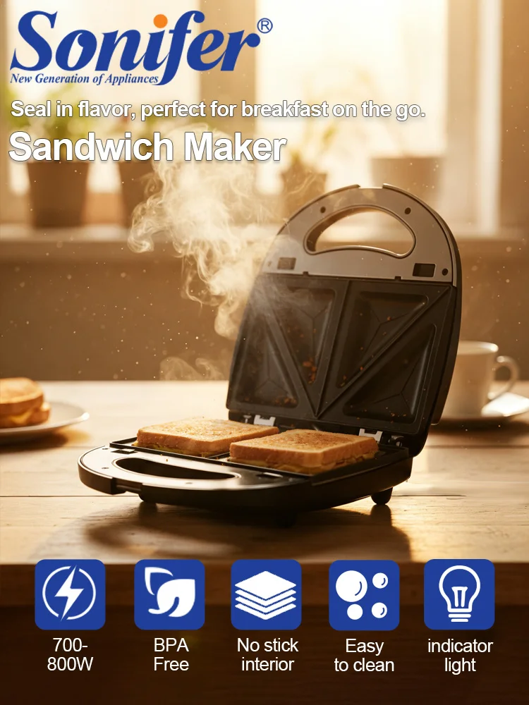 3 in 1 Sandwich Maker Sonifer SF-6050 800W Waffle Grill Machine Detachable Non Stick Plates Breakfast Maker Home Kitchen