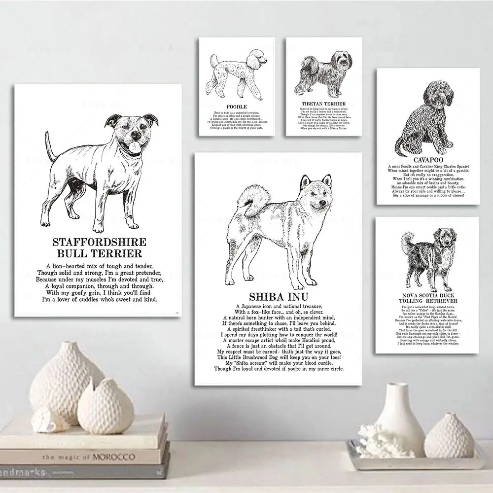 Black And White Sketch Dog Poem Quote Wall Art Canvas Painting Nordic Posters and Prints Wall Picture for Living Room Home Decor