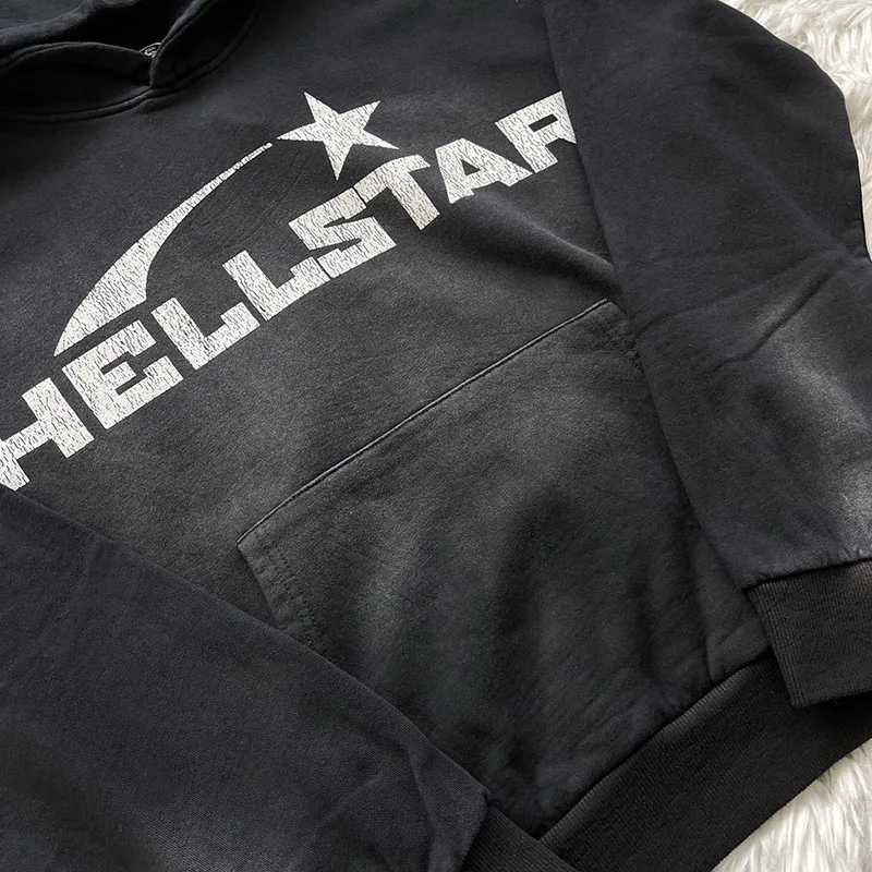 Hellstar Studios Basic Logo Black Hoodie Unisex Washed Sweatshirt Youth Fashion Autumn Collection Hooded Jacket for Men And W...