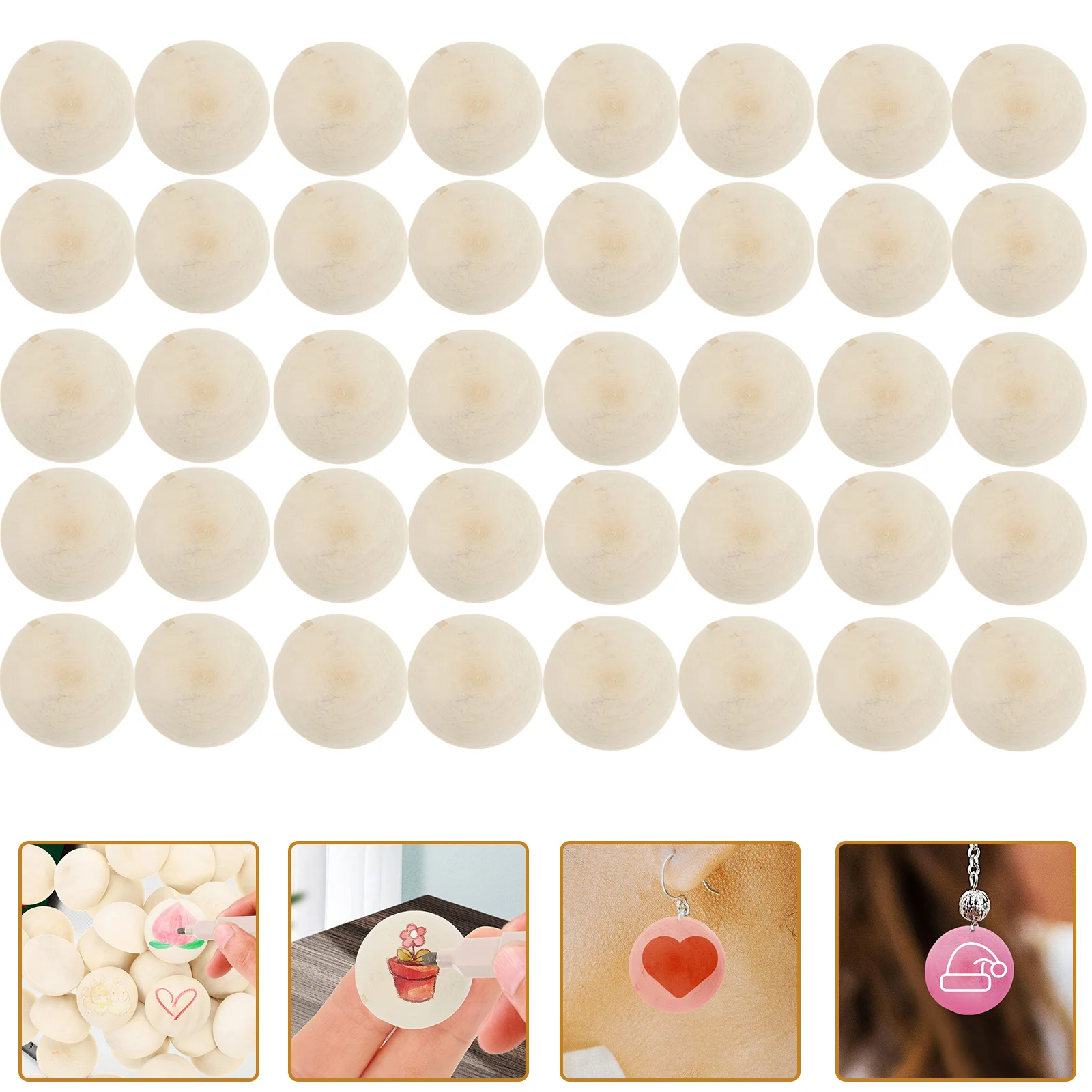 

50pcs Half Craft Balls Hemisphere Beads Wooden Beads DIY nament Accessories Paintable Bracelet Sewing Tools