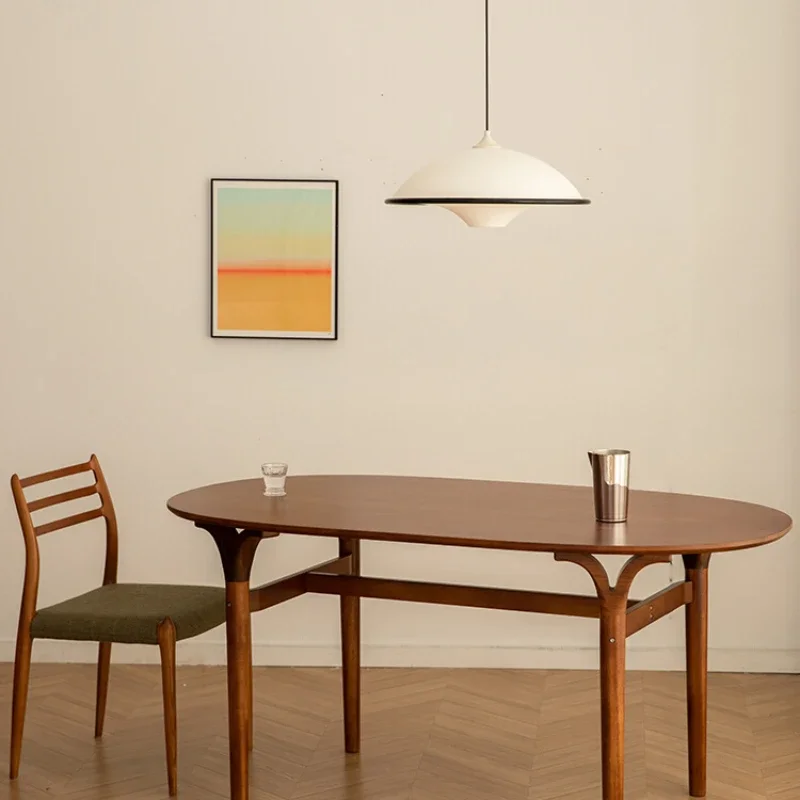 

Solid wood dining table Household retro teak oval table Restaurant dinner negotiation table