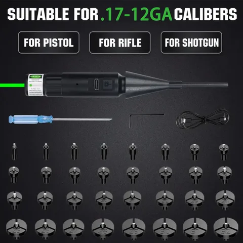 Professional Bore Sight Kit with 64 Adapters Fit .17 to 12GA Calibers Red Green Laser for Scope Zero