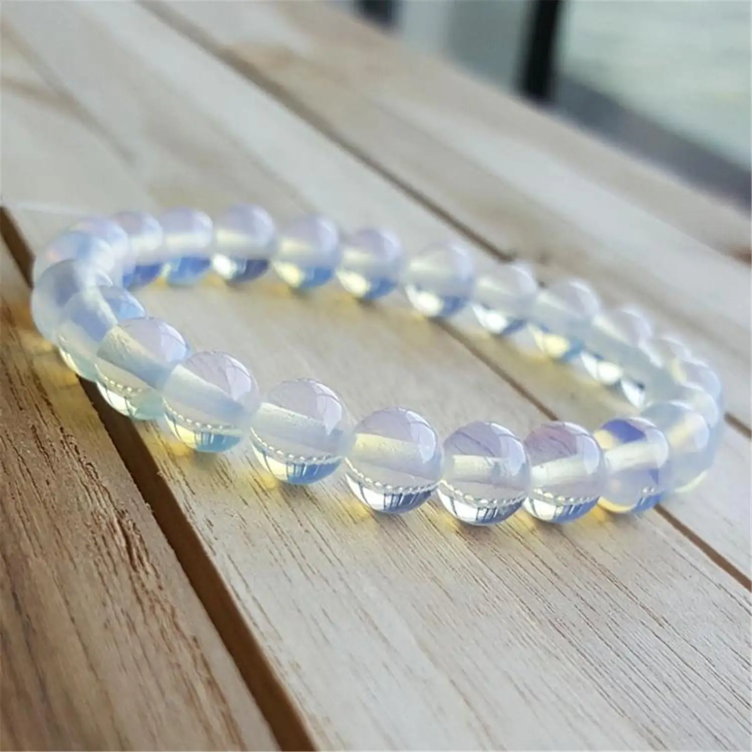 

8mm Opal Stone Gemstone Mala Bracelet 7.5 inches Women Trendy Ethnic Men's Teens Link Gift Yoga