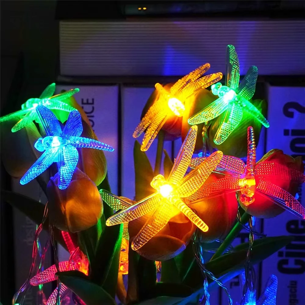 Solar Dragonfly LED String Lights for Outdoor Garden, 8 Mode