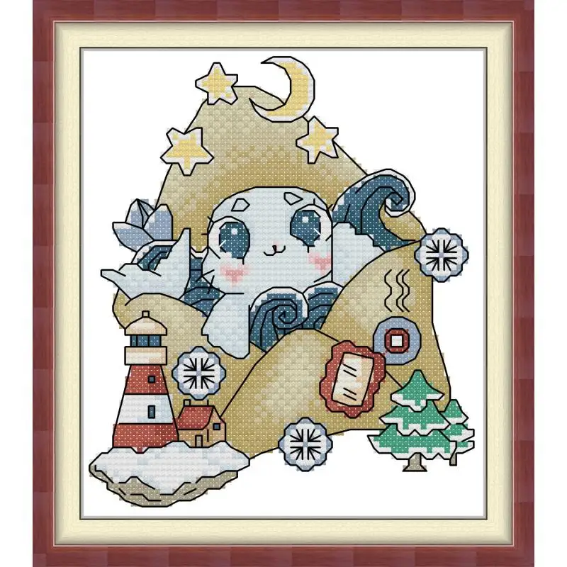 

Maydear Cross Stitch Kit, 11CT/14CT/16CT/9CT Aida Fabric,DMC Threads Sewing Pattern Embroidery Set-Winter of Stamps