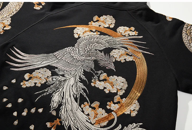 Unisex Sukajan Hoodie für Männer und Frauen, Drachen- und Phönixmuster, Stickerei, Baumwollpullover, lockerer, lässiger Street-Sweatshirt, TopsA1 – Detail 8