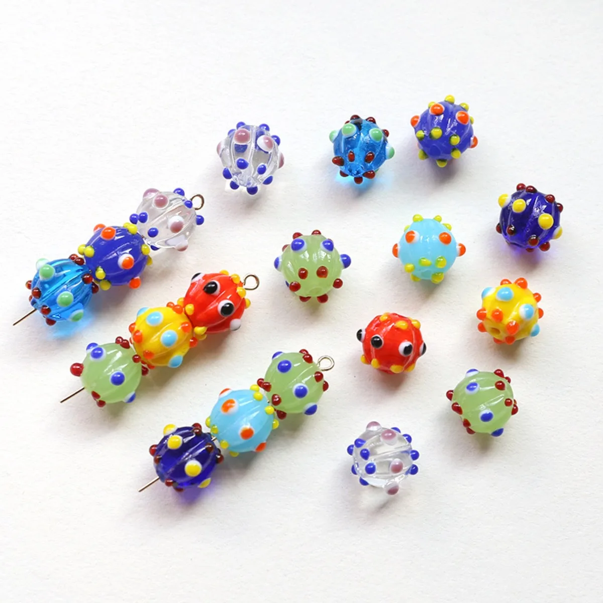 Z03 12x11MM 2pcs Interest Circular Polka Dot Glass Beads Loose Beads for Jewelry Making DIY Bracelets Necklaces Accessories Gift