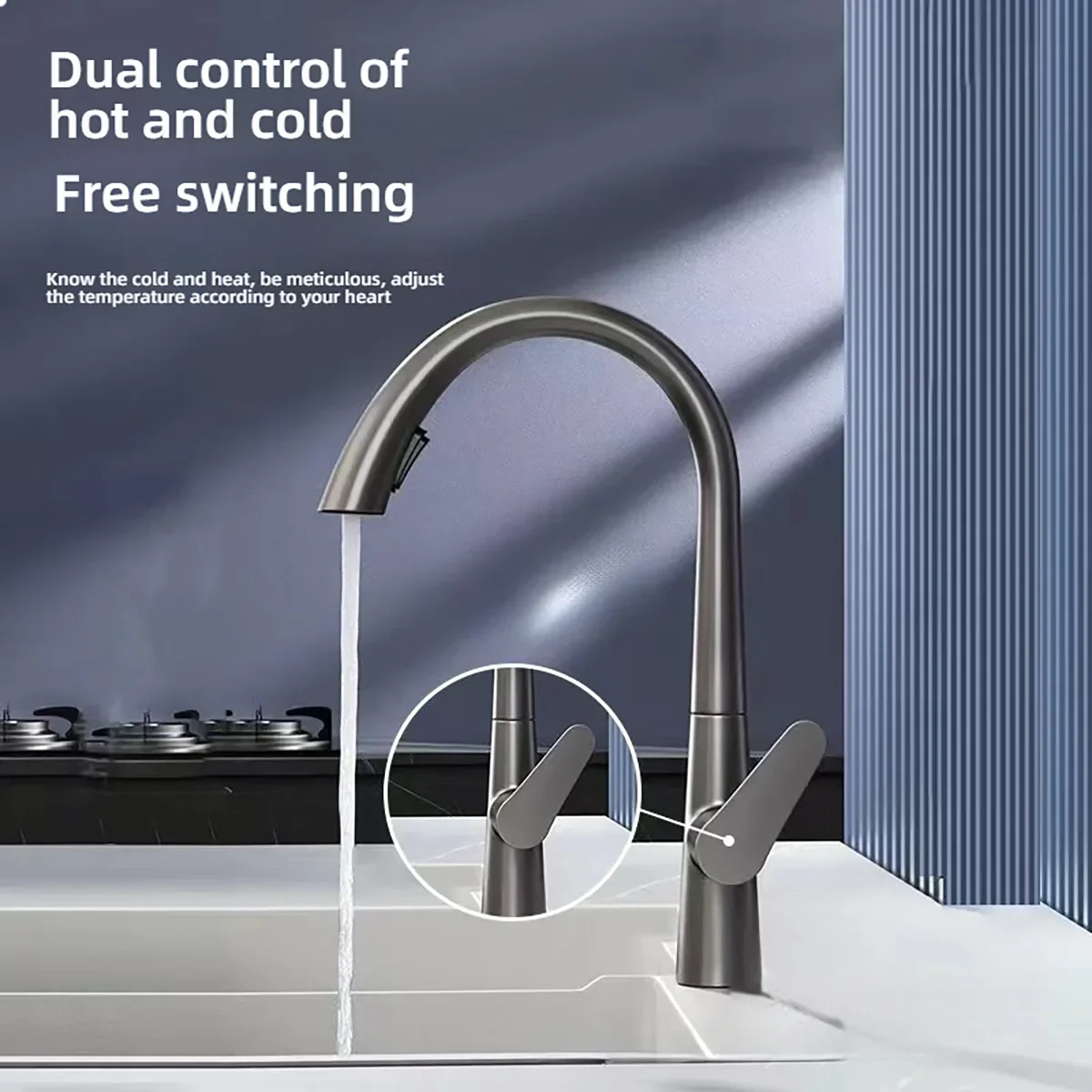 

Gun Gray Pull-out Kitchen Faucet Hot And Cold Water Washbasin Sink Faucet Rotatable Retractable Black And White 60CM Pull