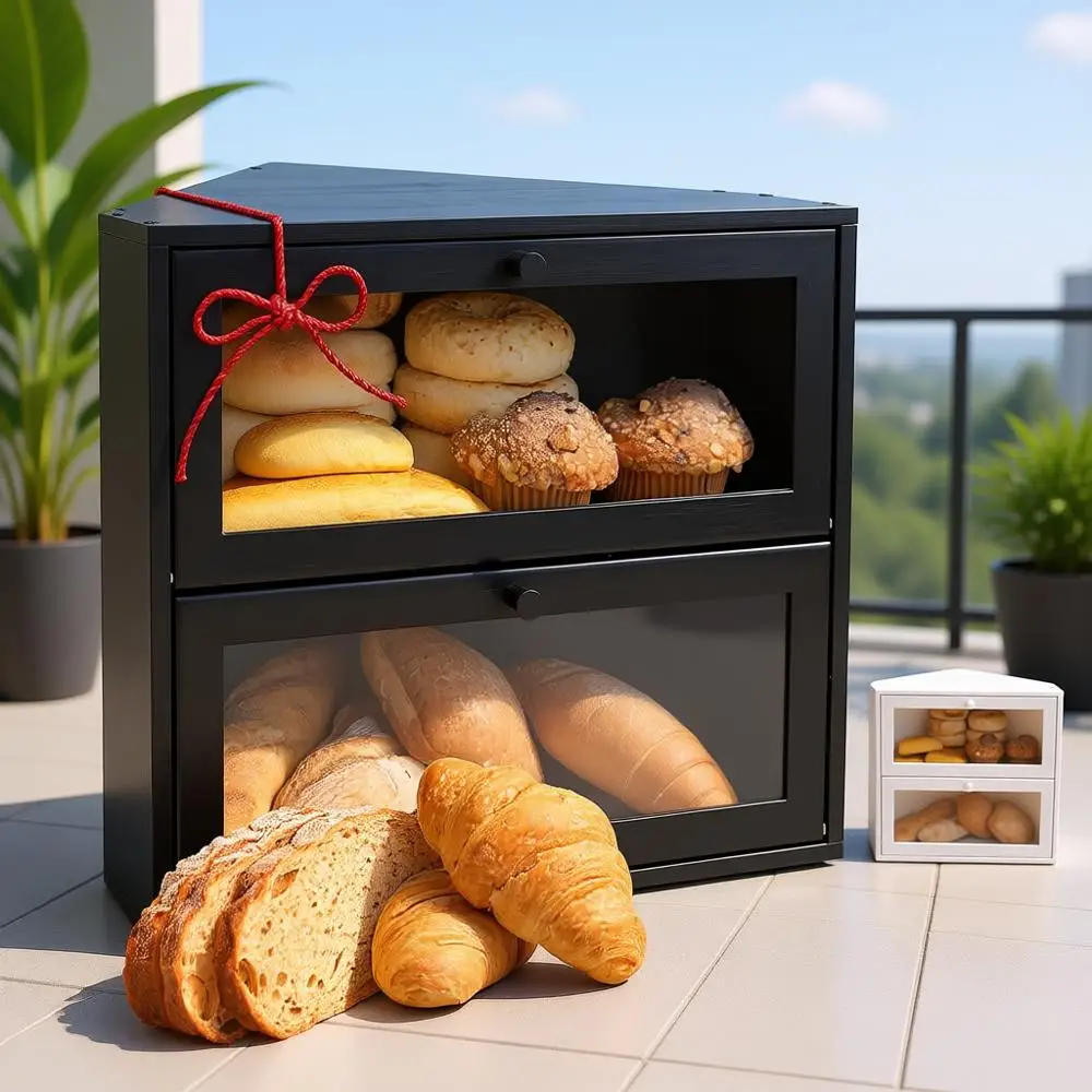 

Новая хлебница 2026 года с герметичным дизайном – очень большая, двухслойная, черная, винтажная, для домашнего хлеба, для хранения под шкафом