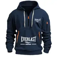 Sudadera con capucha informal a la moda para hombre, sudadera deportiva de manga larga con múltiples bolsillos, jersey de Fitness con capucha cálido con medio cremallera y estampado hacia arriba