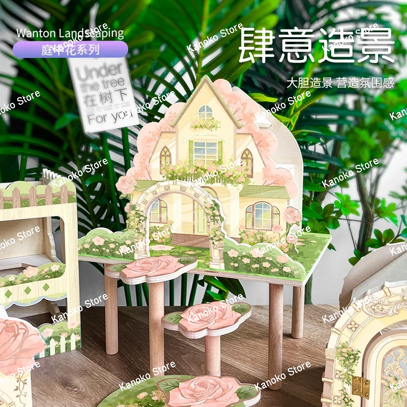 Serie de patio de flores, casa de hámster de madera, jaula para animales pequeños, suministros de paisajismo, accesorios para ratas, nido de rato Pygmy Chipmunk