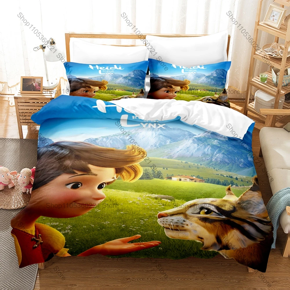 Heidi The Girl From The Alps Bedding Set Duvet Cover + 2 Pillowcases Classic Vintage Anime Alps Mountain Goat Cottage