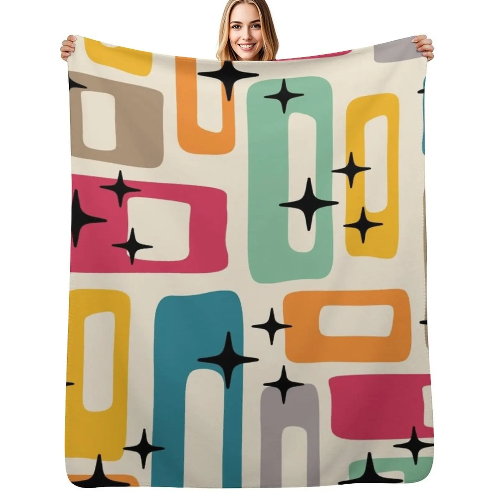 Retro Mid Century Modern Abstract Pattern 154 Throw Blanket Soft Sherpa Fleece Warm Blanket for Winter