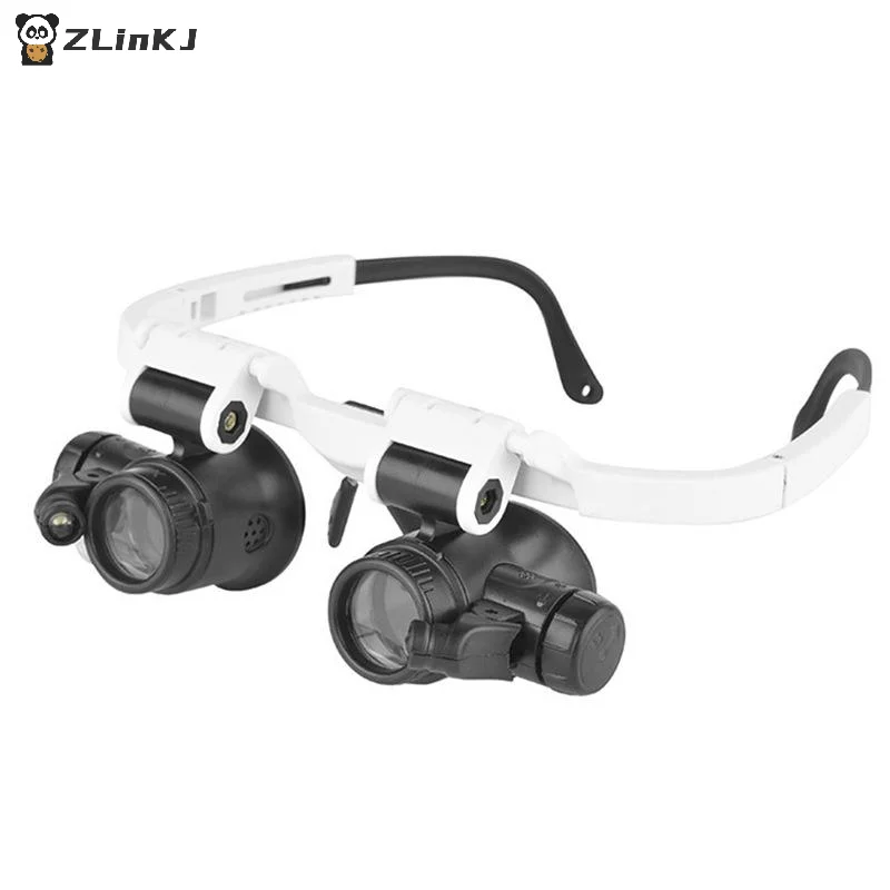 ▶1Pcs 8X/15X/23X Magnifying Glass Jeweler Watchmaker With LED Light Telescopic Headband Magnifier Glasses