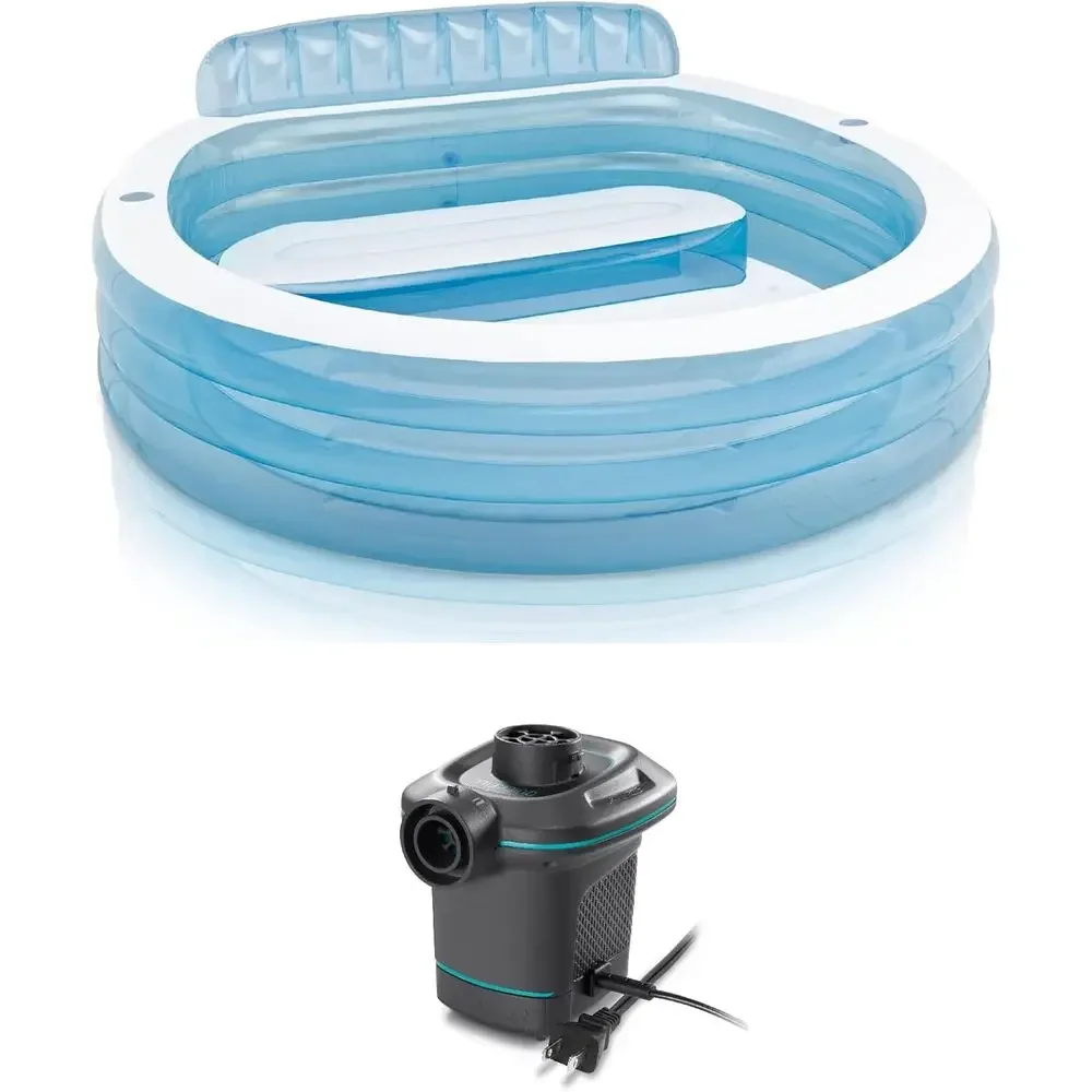 Family Leisure Pool with Built-In Seating, Cup Holders, 156 Gallons, 90x86x31 - Includes 120V Air Pump