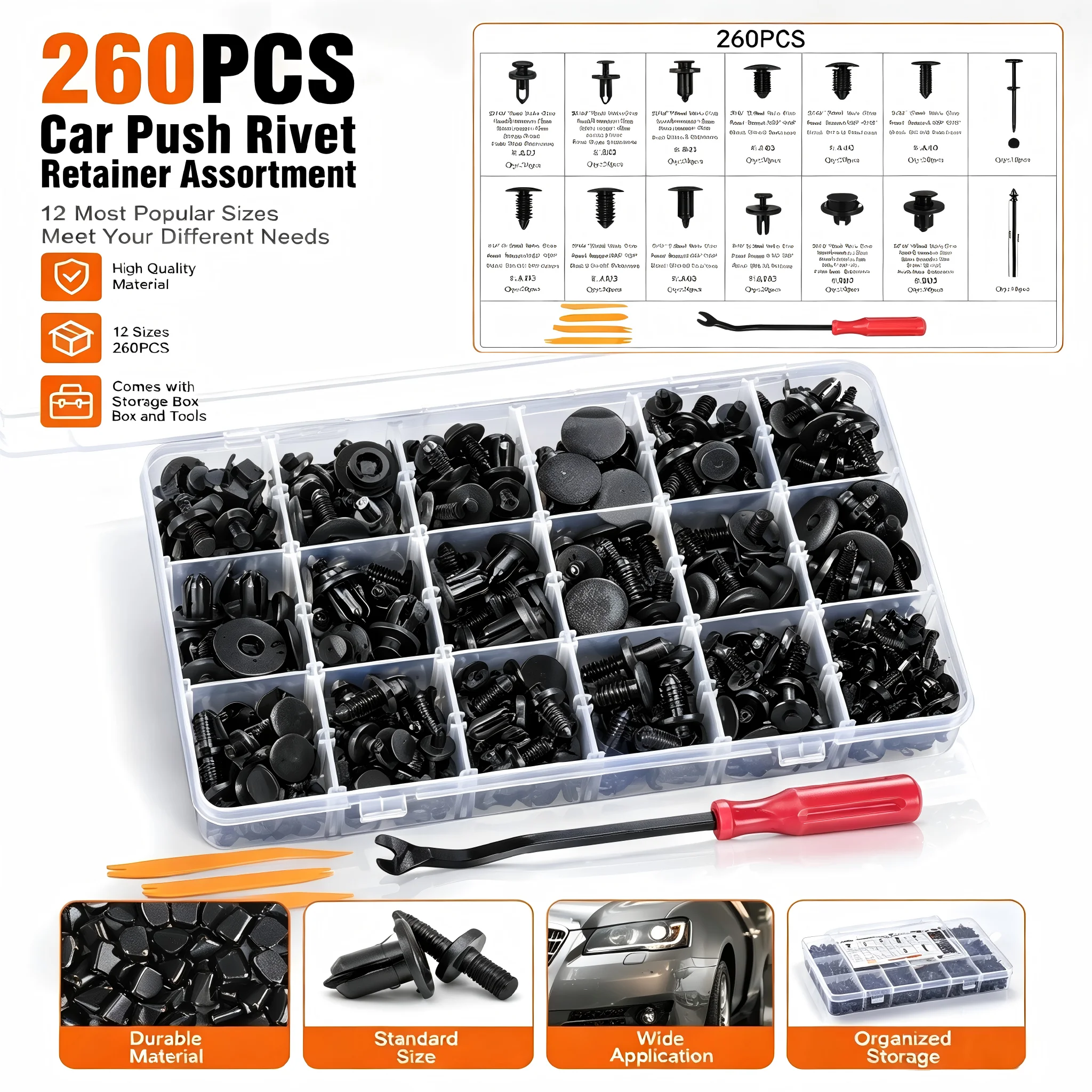 

New 260PCS boxed buckle set with 12 different universal buckles for automobiles, nylon bumper fixing Fender Liner Clip Set