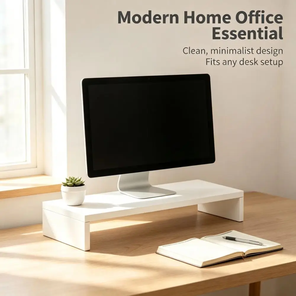 New Wood Monitor Stand Riser Solid Color Space Saving Laptop Stand Screen Riser Home Office