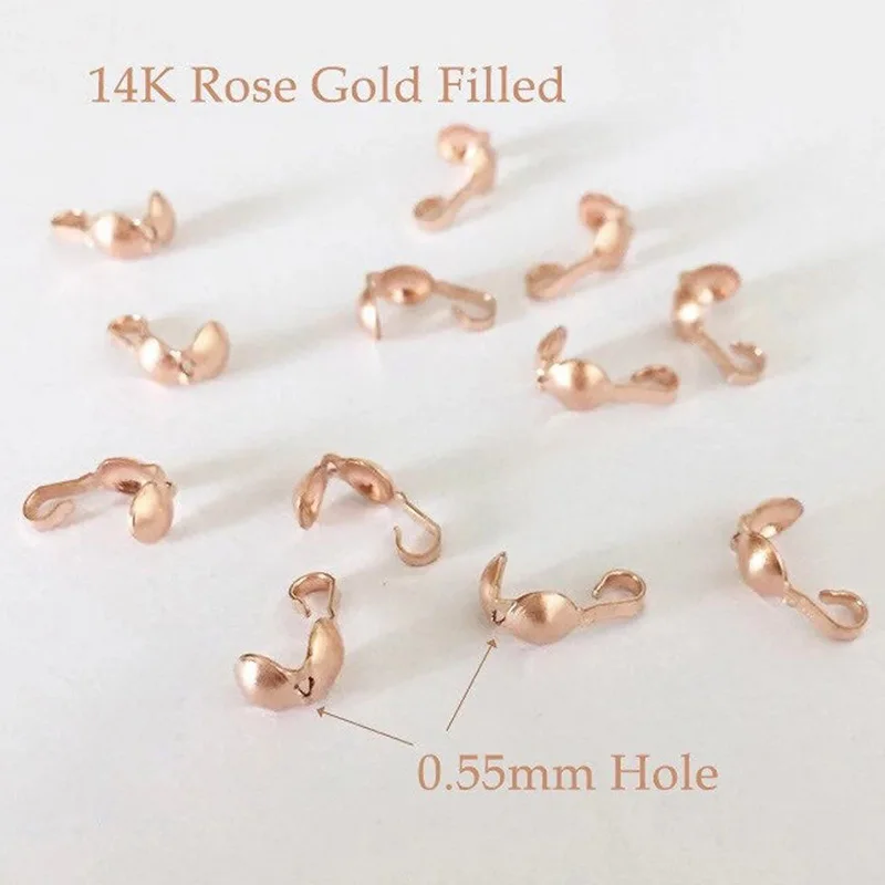 14K Rose Gold Filled Clamshell Bead Tips 0.55mm Hole, End Tip Cover, Bead Tip Clamshell, Fold Over Crimp Bead, Cover Ends