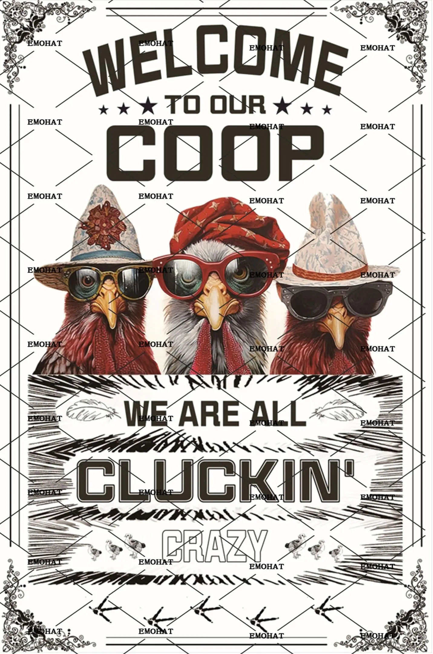 EMOHAT Chicken Metal Tin Sign Welcome to Our Coop Chicken Coop Accessories Metal Signs Retro Farmhouse Kitchen Decor Restaurant