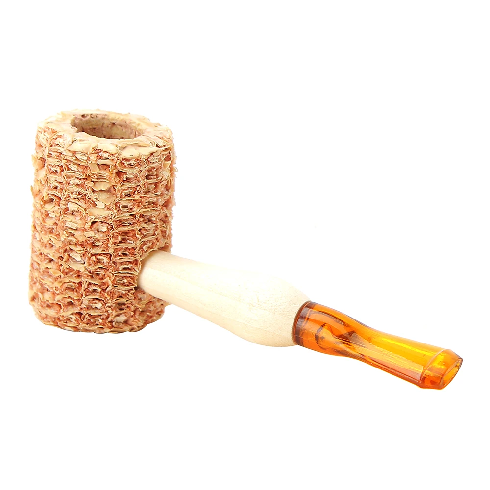 MUXIANG Straight Stem Corn Cob Tobacco Pipe with Yellow Mouthpiece Beginner Friendly Smoking Pipe for New Smokers