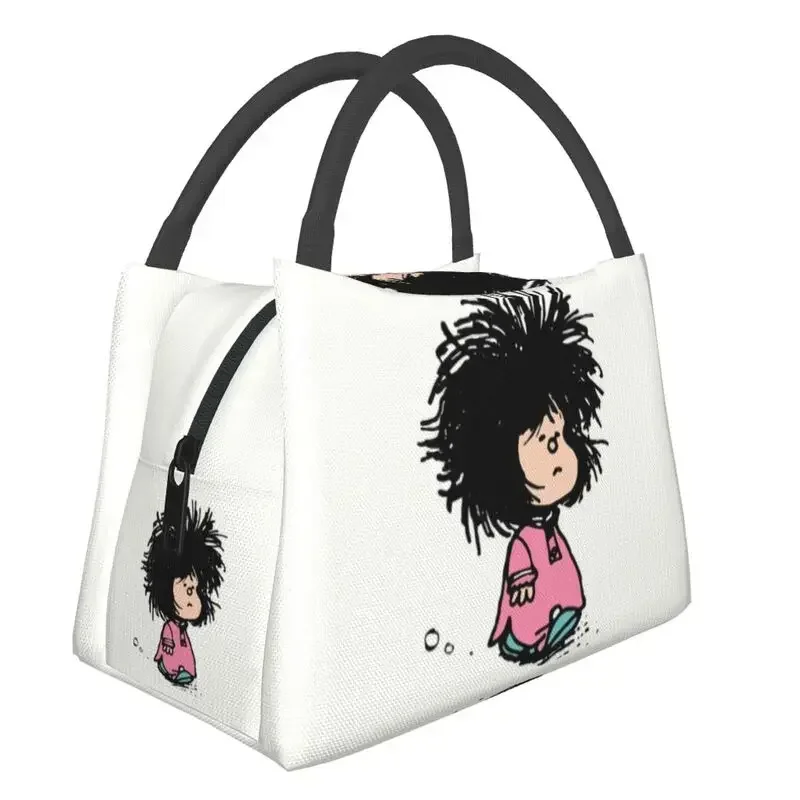 

Humor Manga Mafalda Insulated Lunch Bag for School Office Quino Argentina Cartoon Resuable Thermal Cooler Lunch Box Women