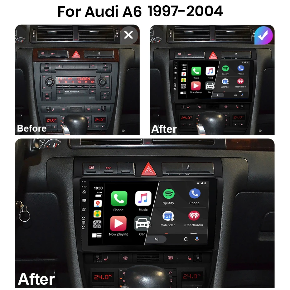 8+256GB Carplay Android 12 Auto Radio Stereo For Audi A6 C5 1997-2004 S6 2 1999-2004 RS6 Multimedia Player 2 DIN GPS Navigation