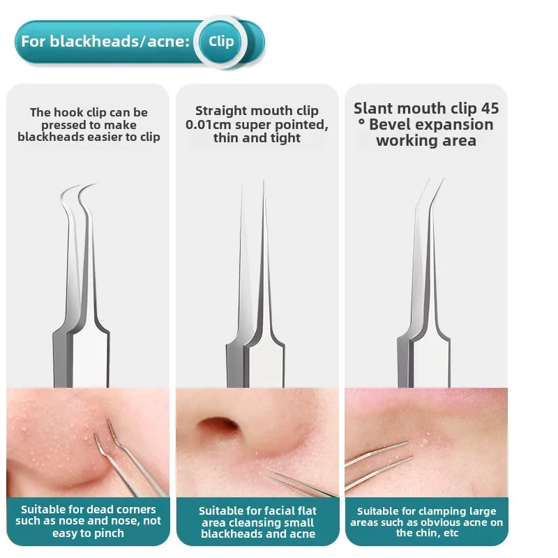 8Pcs/Set Ultra-fine Cell Pimples Blackhead Clip Tweezers Beauty Face Health Salon Special Blackhead Remover Acne Needle Tool New