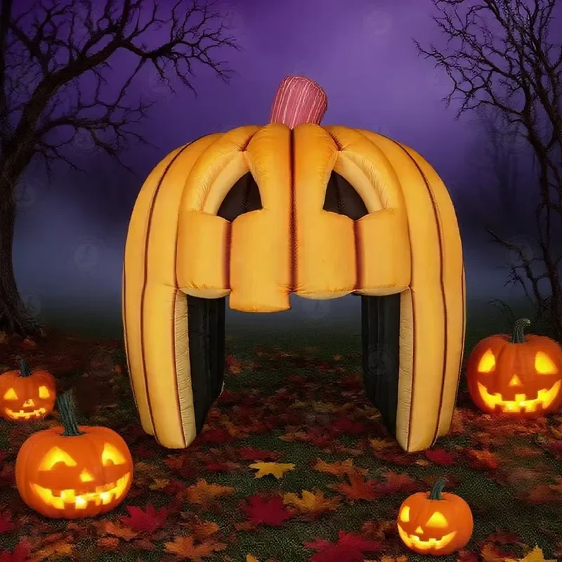Customized Spooky Halloween Inflatable Pumpkin Booth Giant Arch Inflatable Pumpkin Channel for Haunted House Party