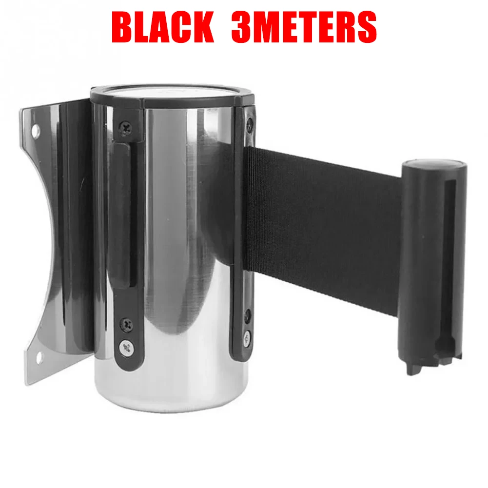 1pc Stainless Stanchion Queue Barrier Wall Mount Crowd Control Retractable Strip Red/ Black Tool Accessories