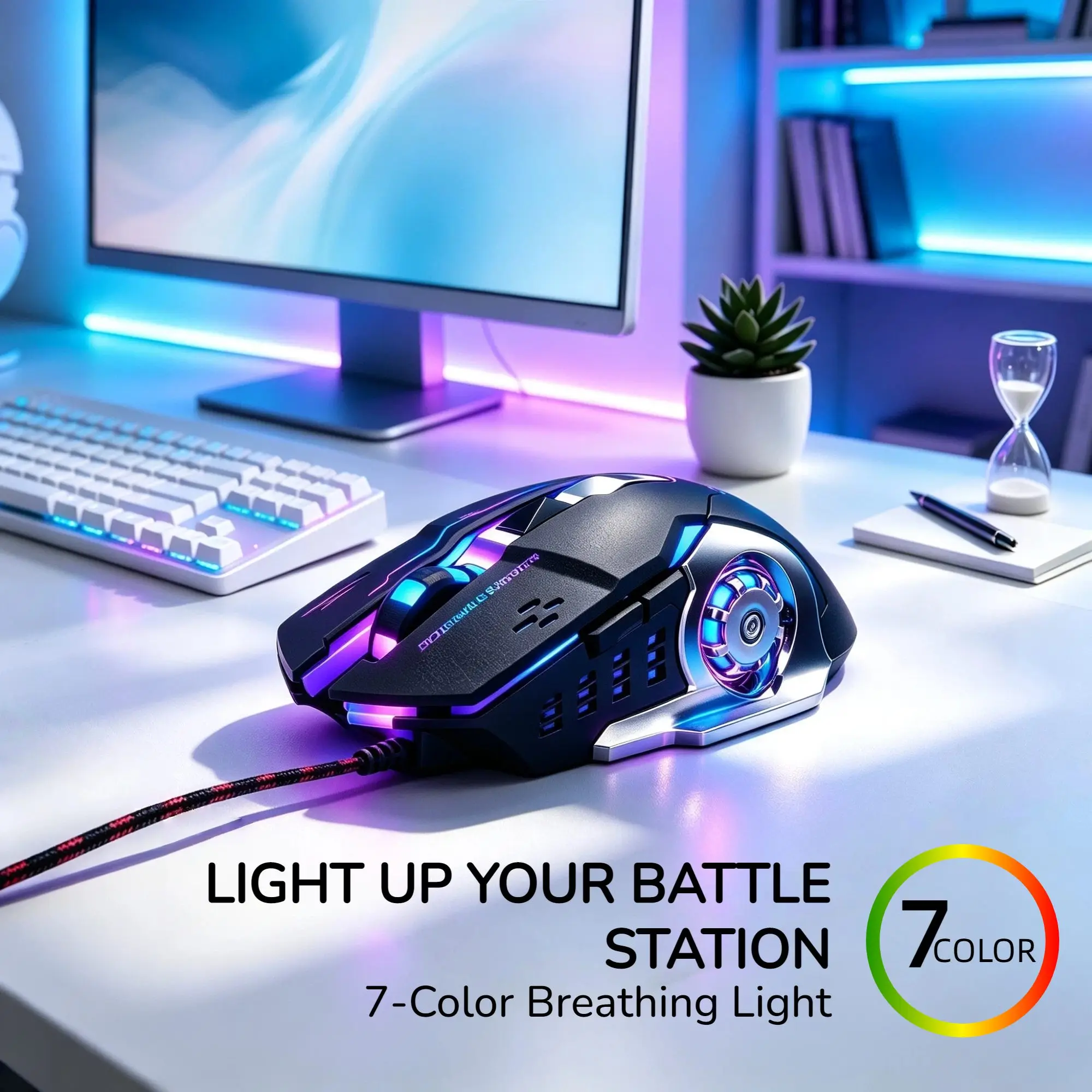V6 Wired Gaming Mouse 30 Million Clicks 3600DPI 6 Button RGB Breathing Light Ergonomic Mechanical Style Braided Cable Desktop