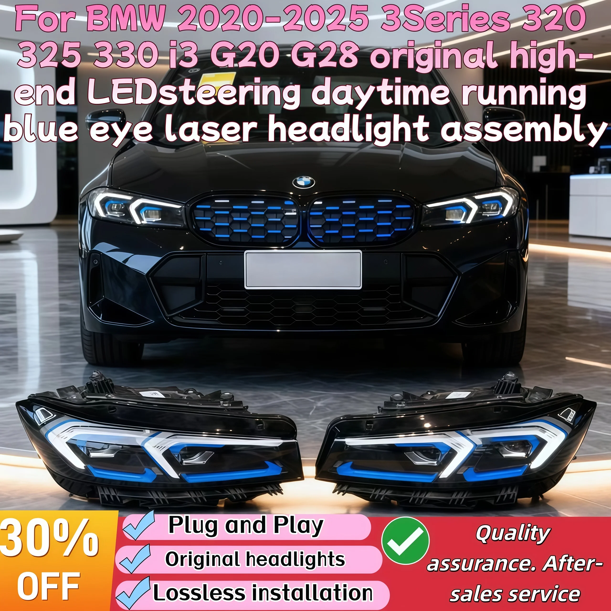 

Для BMW 2020-2025 3 серии 320 325 330 i3 G20 G28 оригинальные высококачественные светодиодные рулевые дневные ходовые синие лазерные фары в сборе