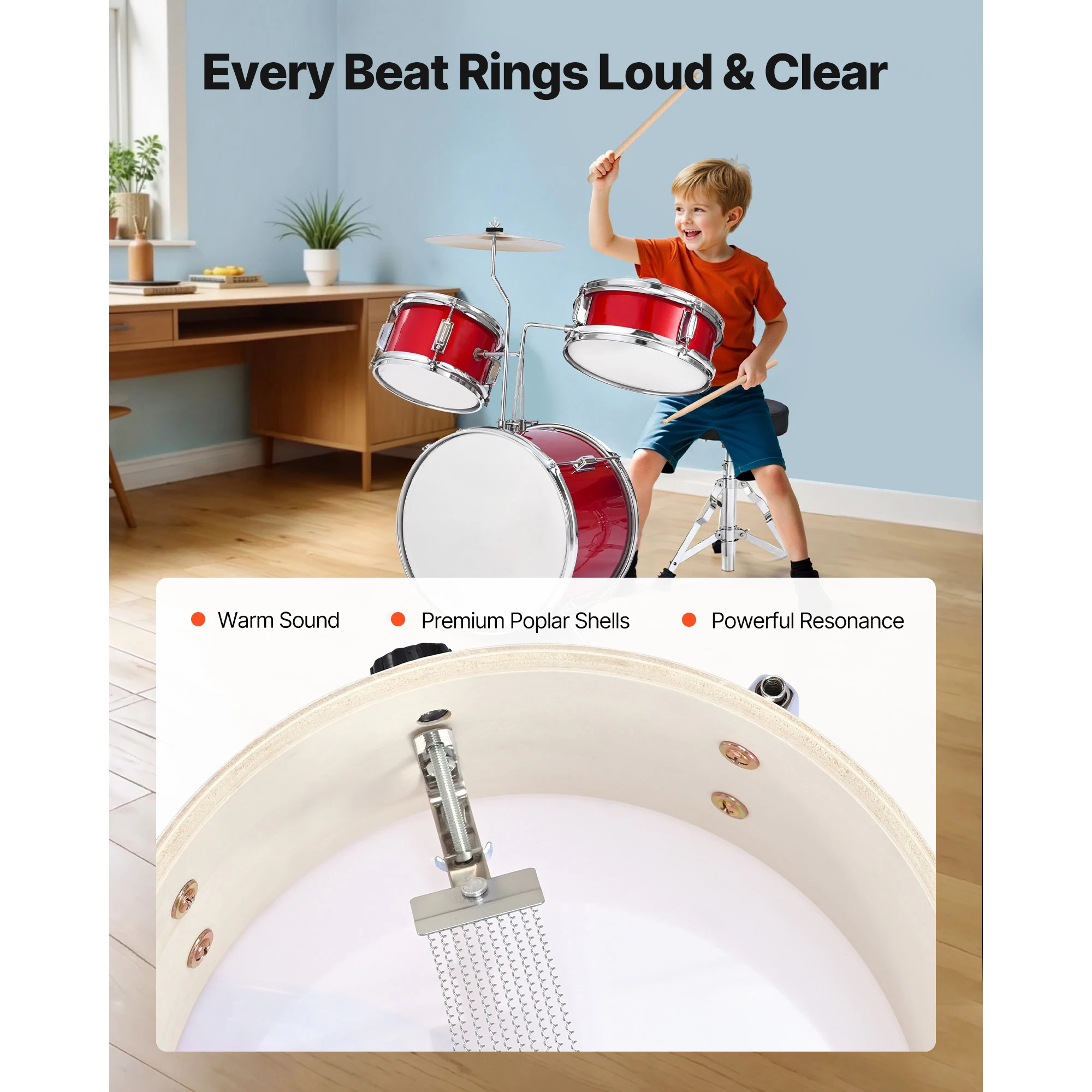 Kids Drum Set, 3-Piece 14 in J - đánh giá và giá Drum Throne Adjustable