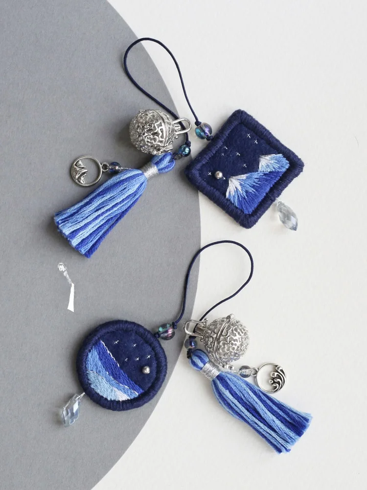 

Hand Embroidery Diy Material Kit Adult Handmade Good Lu Charm Mountain Sea Vow Couple Keychains Pendant Boyfriend Gift