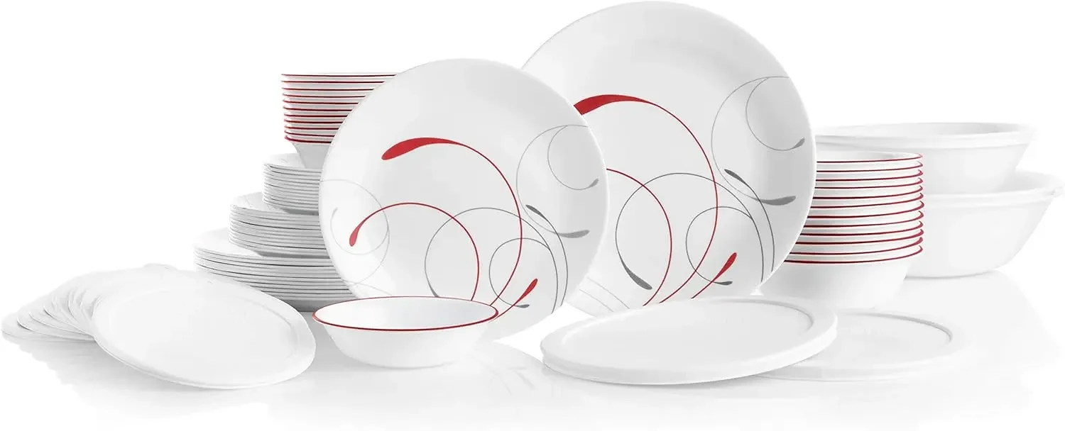 78-Piece Service for 12 Dinnerware Set, Triple Layer Glass and Chip Resistant, Lightweight Round Plates and Bowls Set, Splendor