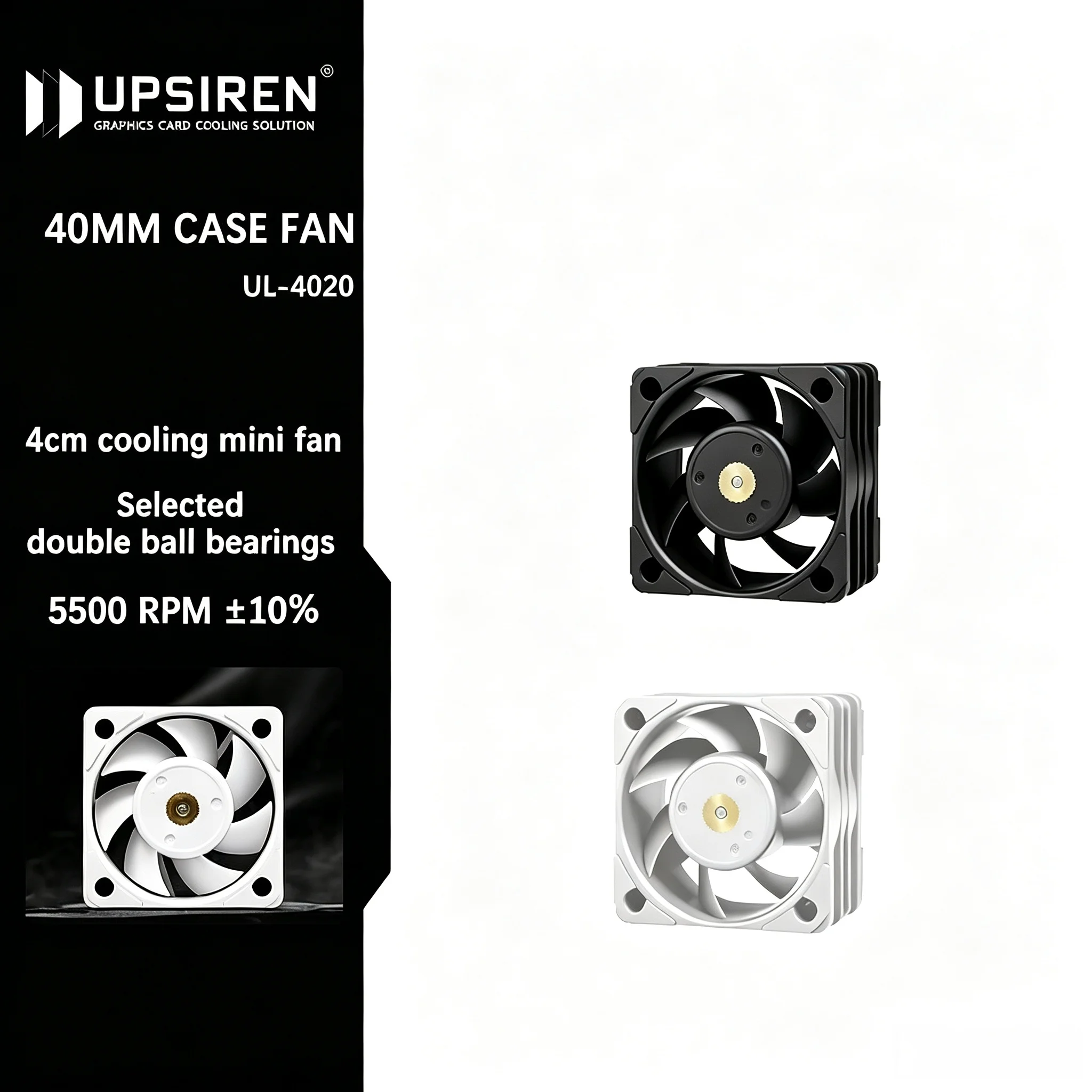 UPSIREN UL‑4020 40mm Case Fan Double Ball Bearing 5500RPM ±10% Mini Cooling Fan For Computer Case Server Radiator Black White Op