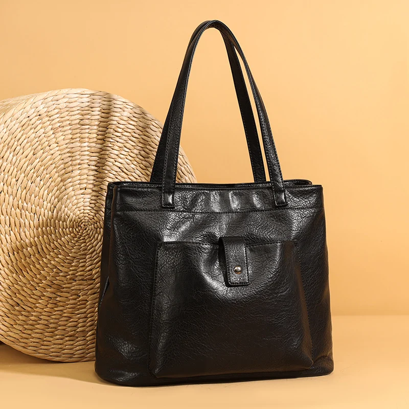 

Retro Large Capaci Soft Leather Tote Bag Women's Commuter Single oulder Bag Casual Simple Sle Handbag Women's Bag
