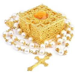 Rosary Beads Catholic Necklace Mary for Men Women Kids First Communion Long Rosary Cross Pendant Necklaces Metal Gift Box New