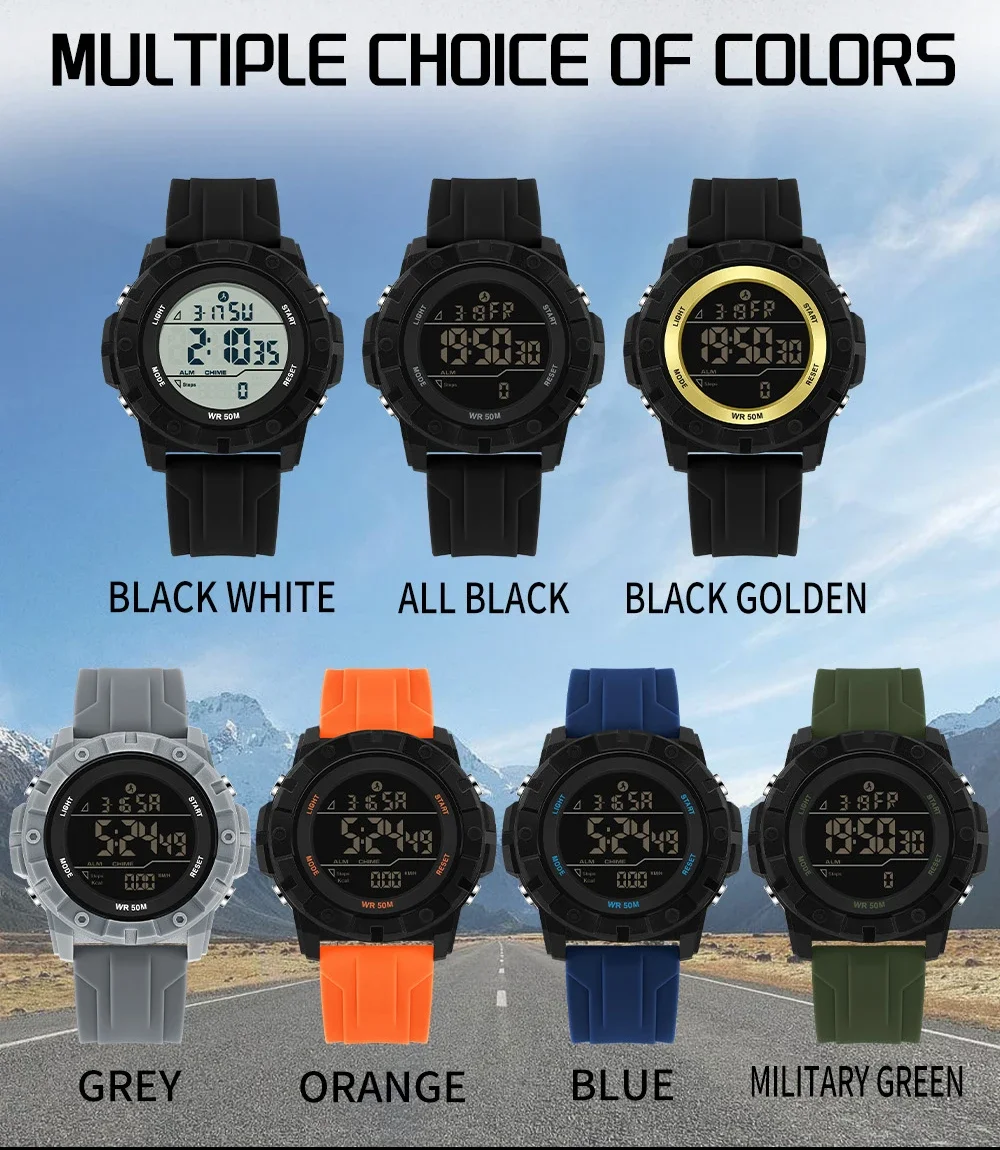 Fashion SANDA 2193 Men's Military Sports Watch Calorimeter Waterproof LED Countdown Alarm Student Digital Watch