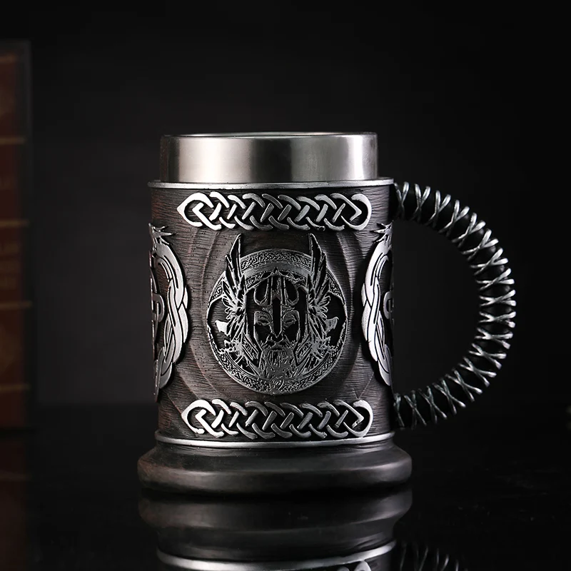 Nordic Mythologie Bier Glas Odin Harz Edelstahl Becher Gott des Krieges Bier Steins Tankard Kaffee Tasse Tee Tumbler Drink Dekor