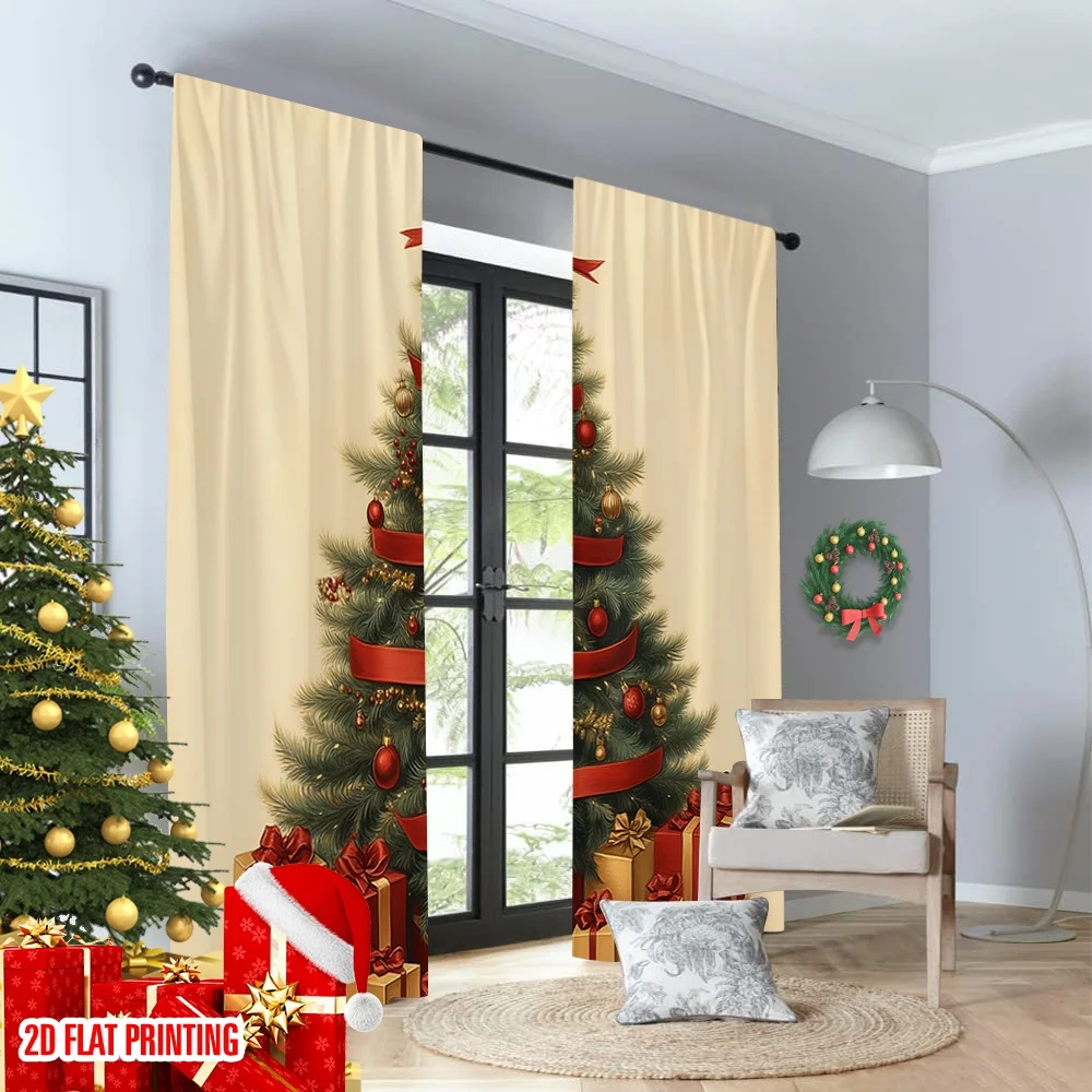 2 قطعة 2D الطباعة المسطحة عيد ميلاد سعيد الستائر الشعبية شجرة عيد الميلاد الهدايا الشريط 100% البوليستر بدون كهرباء احتفالي