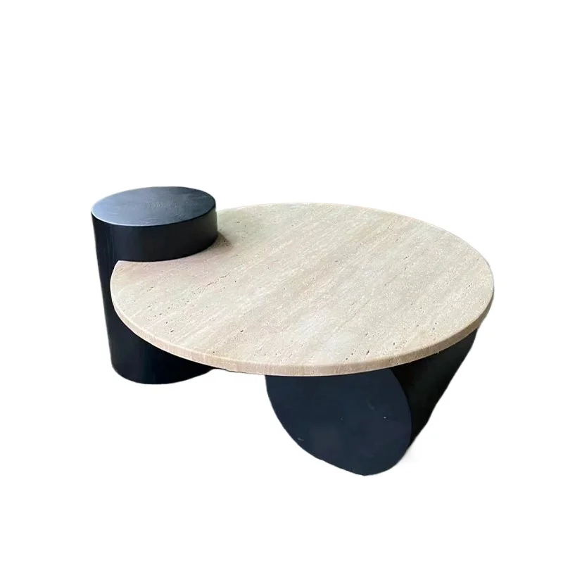 

Wabi-sabi solid wood, medieval travertine, coffee table living room, round coffee table, marble tea table