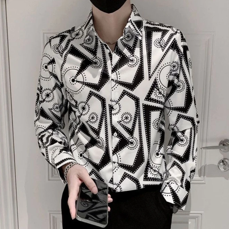 

Мужская приталенная рубашка с длинным рукавом и принтом, весна-осень 2026, повседневный модный универсальный топ премиум-класса ​