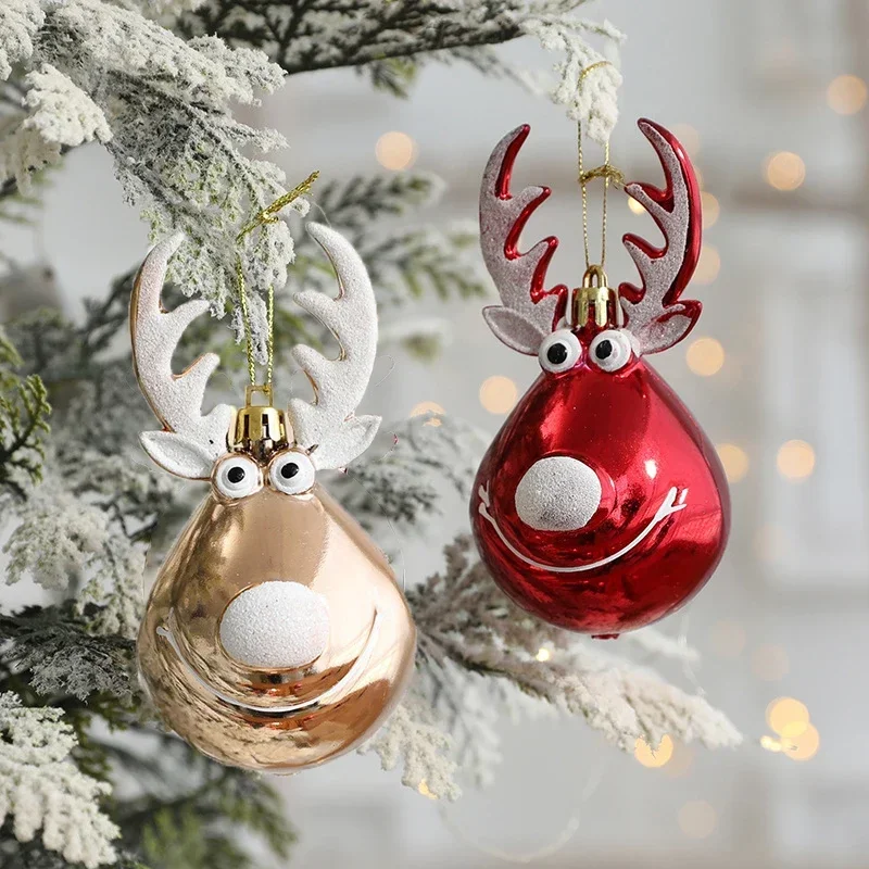 2pcs Christmas Ornaments Plastic Elk Balls Xmas Tree Hanging Bauble Pendant Christmas Home Decor New Year's Party Navidad 2024