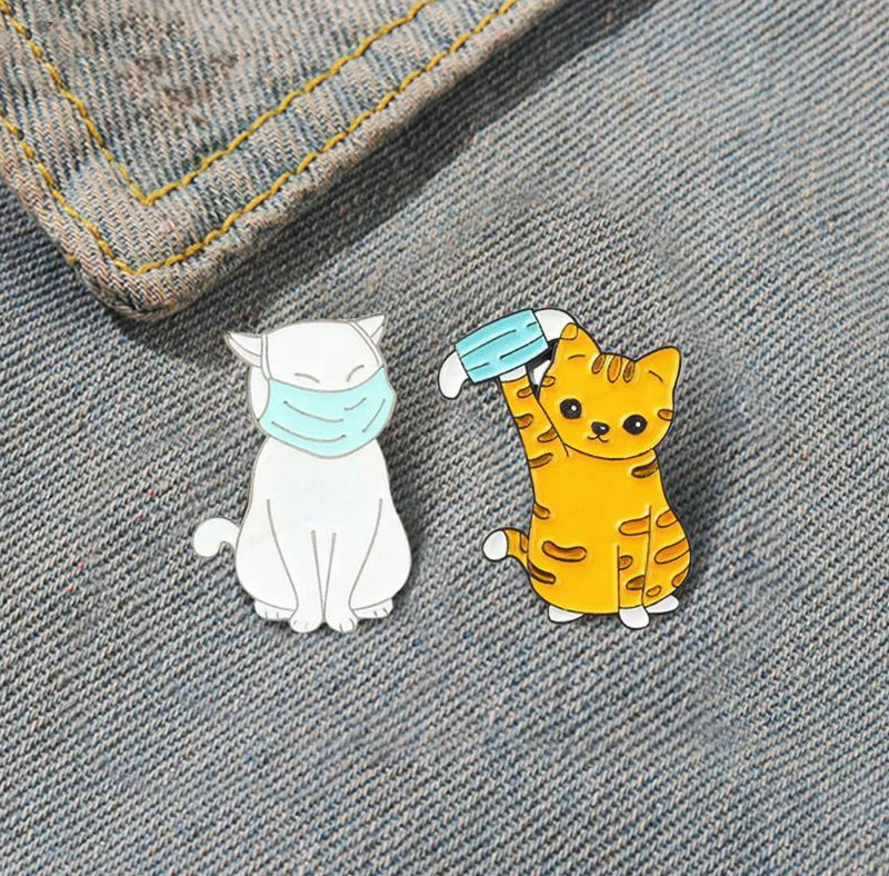 Pines Bag Lapel Pins Cartoon Fun Badge Jewelry Gift for Kids Life First Animal Enamel Pins Custom Cat Mask Protection