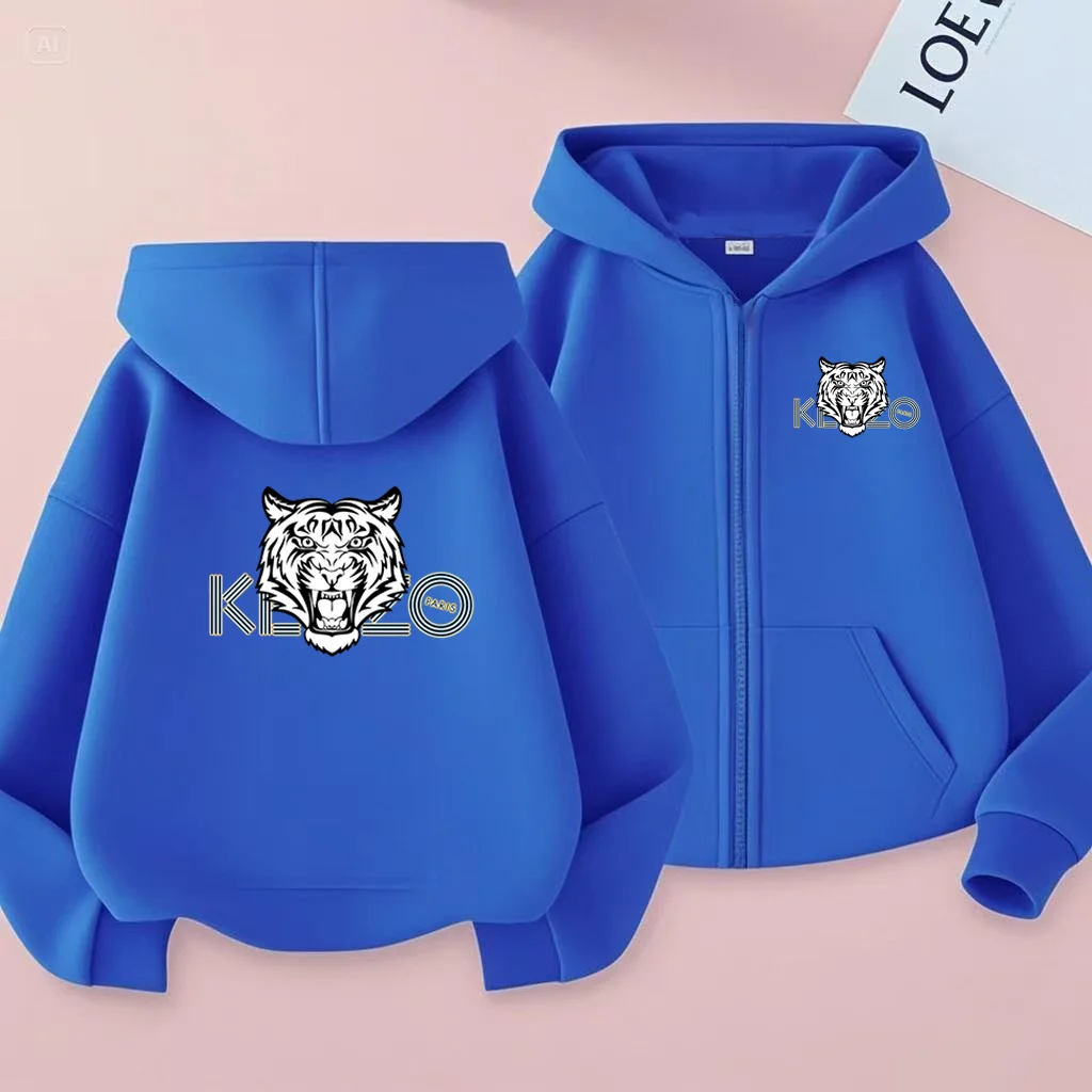 Children's Trendy Cute Tiger Hoodie Zipper Style Coat Sweatshirt Boys Girls 3-12Yrs Gift Long Sleeve Top Casual Charming Clothes